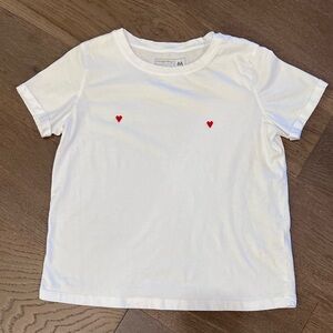 Mishky Brand Short Sleeve Double Heart Tee White/Red Size M EUC